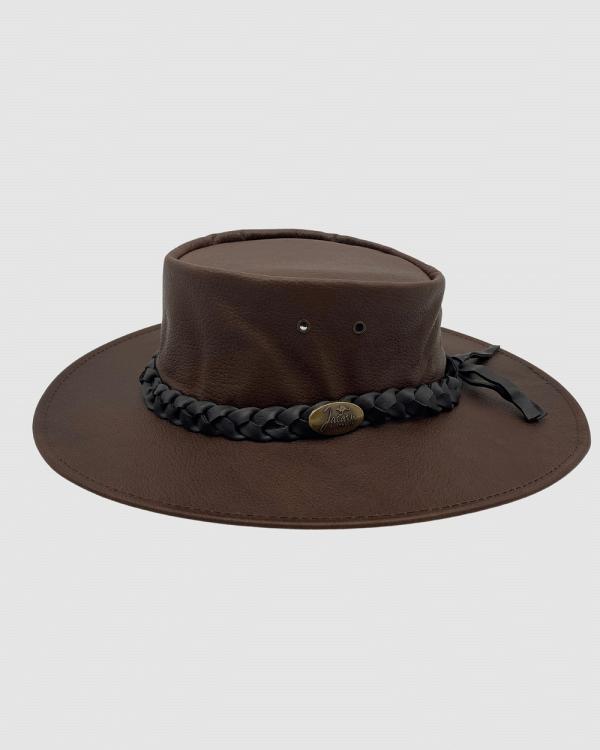 Jacaru - Jacaru 1001P Premium Kangaroo Leather Hat - Hats (Brown) Jacaru 1001P Premium Kangaroo Leather Hat
