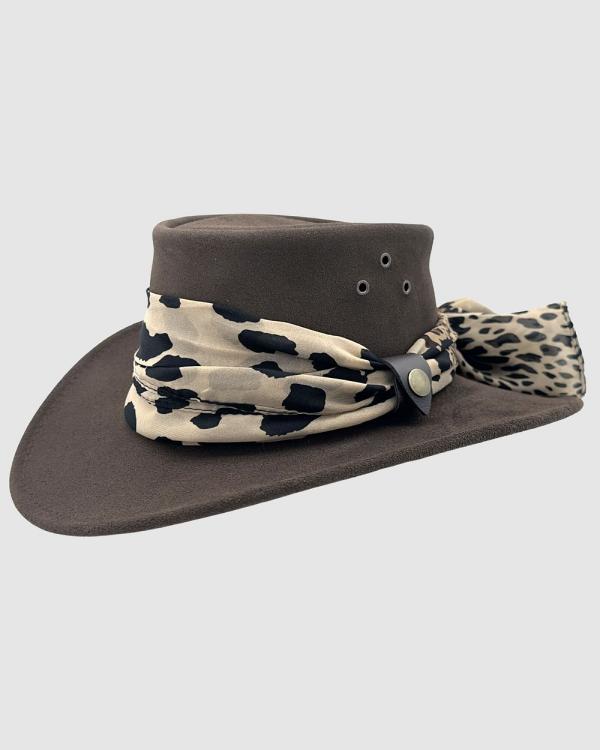 Jacaru - Jacaru 1020 Jillaroo Suede Leather Hat with scarf - Hats (Brown) Jacaru 1020 Jillaroo Suede Leather Hat with scarf