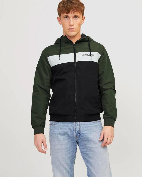 Jack & Jones - Blocking Hood Bomber Jacket - Coats & Jackets (Forest Night) Blocking Hood Bomber Jacket