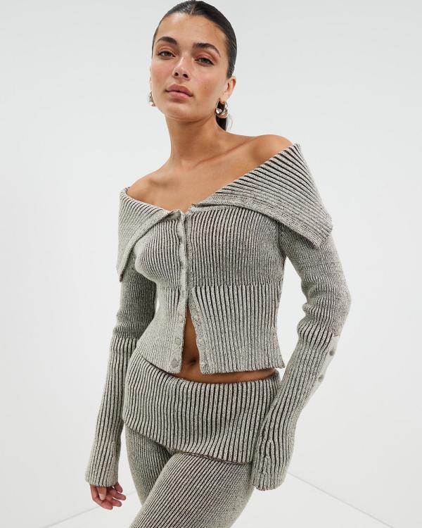 Jaded London - Plated Knit Popper Tribeca Top - Tops (Grey) Plated Knit Popper Tribeca Top