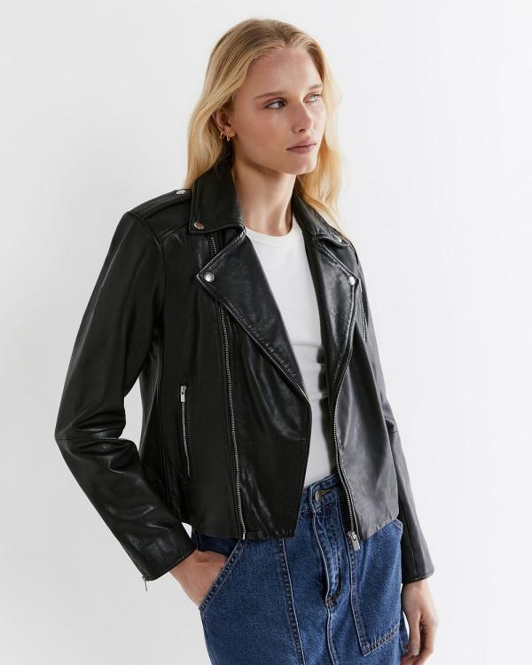 Jag - Leather Biker Jacket - Coats & Jackets (black) Leather Biker Jacket