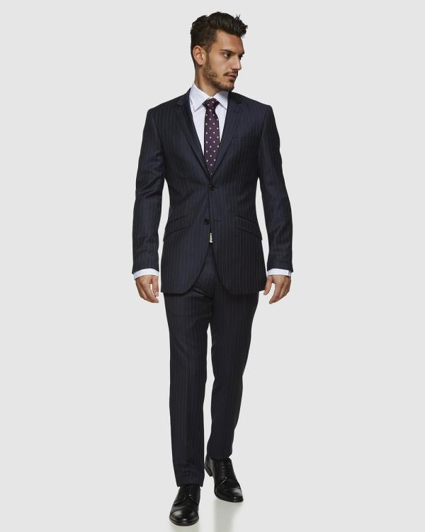 Kelly Country - Navy Pinstripe Wool Suit Set - Suits & Blazers (Navy Blue) Navy Pinstripe Wool Suit Set