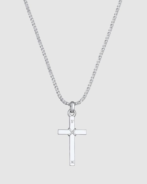 Kuzzoi - ICONIC EXCLUSIVE   Necklace Men Cross Flat Cord Necklace 925 Sterling Silver - Jewellery (Silver) ICONIC EXCLUSIVE - Necklace Men Cross Flat Cord Necklace 925 Sterling Silver