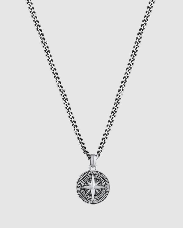 Kuzzoi -  Necklace Curb Chain Compass Solid 925 Sterling Silver - Jewellery (Silver) Necklace Curb Chain Compass Solid 925 Sterling Silver
