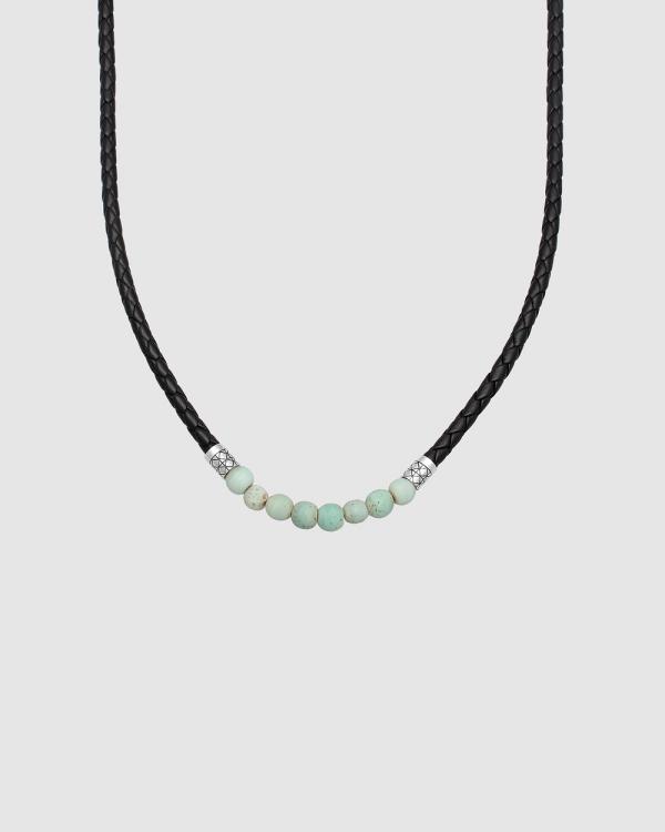 Kuzzoi -  Necklace Glass Beads Basic with Leather in 925 Sterling Silver - Jewellery (black) Necklace Glass Beads Basic with Leather in 925 Sterling Silver