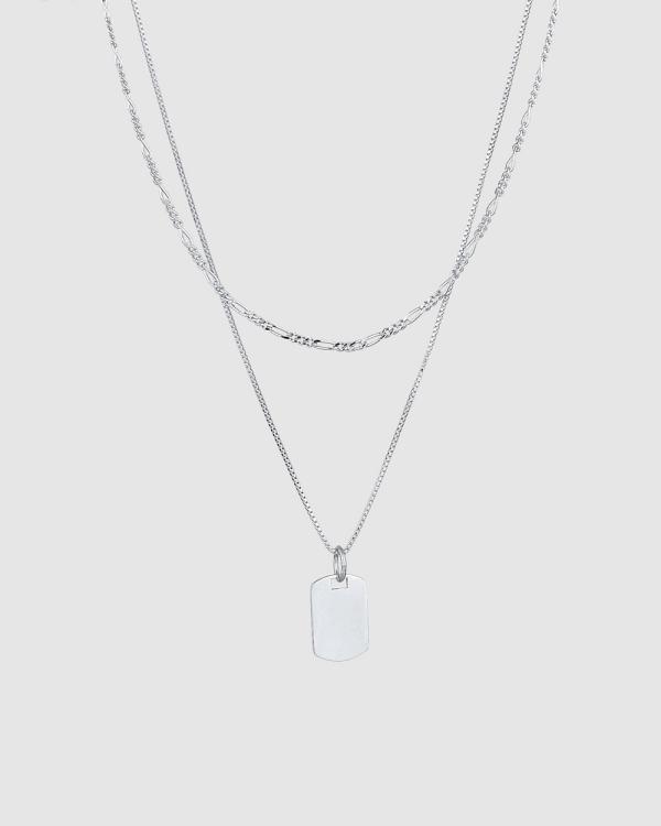 Kuzzoi -  Necklace Men Layer Pendant Plate Figaro in 925 sterling silver - Jewellery (Silver) Necklace Men Layer Pendant Plate Figaro in 925 sterling silver