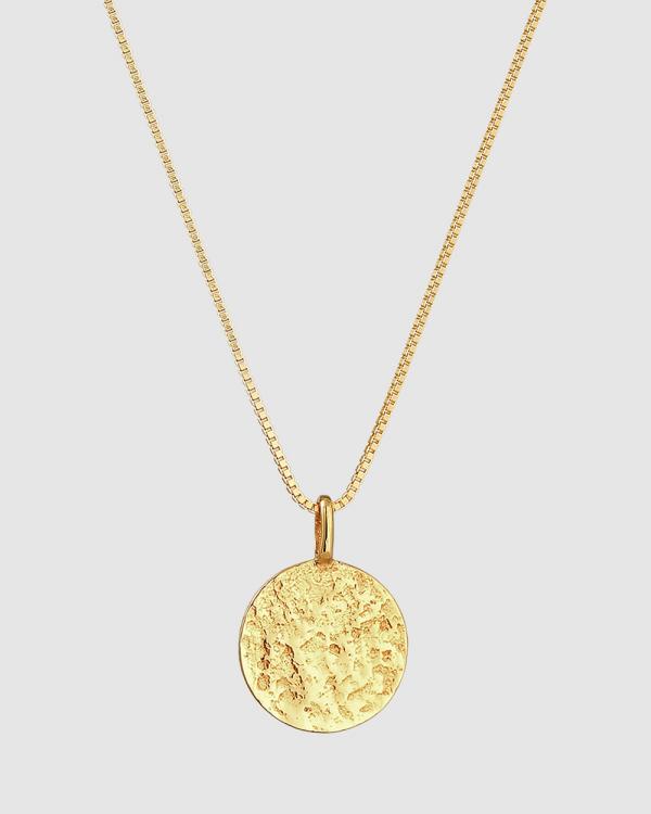 Kuzzoi -  Necklace Men Plate Pendant Basic Hammered in 925 Sterling Silver Gold Plated - Jewellery (Gold) Necklace Men Plate Pendant Basic Hammered in 925 Sterling Silver Gold Plated