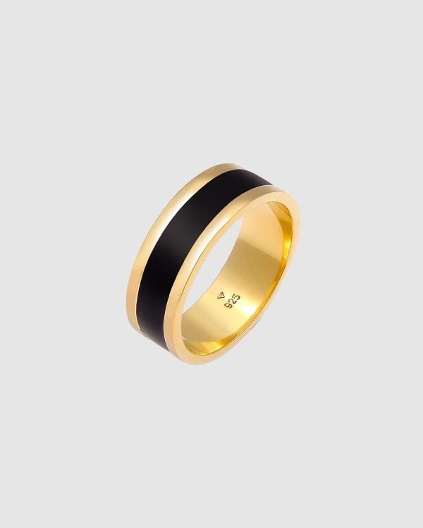 Kuzzoi -  Ring BandBasic Geo Enamel Casual in 925 Sterling Silver Gold Plated - Jewellery (black) Ring BandBasic Geo Enamel Casual in 925 Sterling Silver Gold Plated