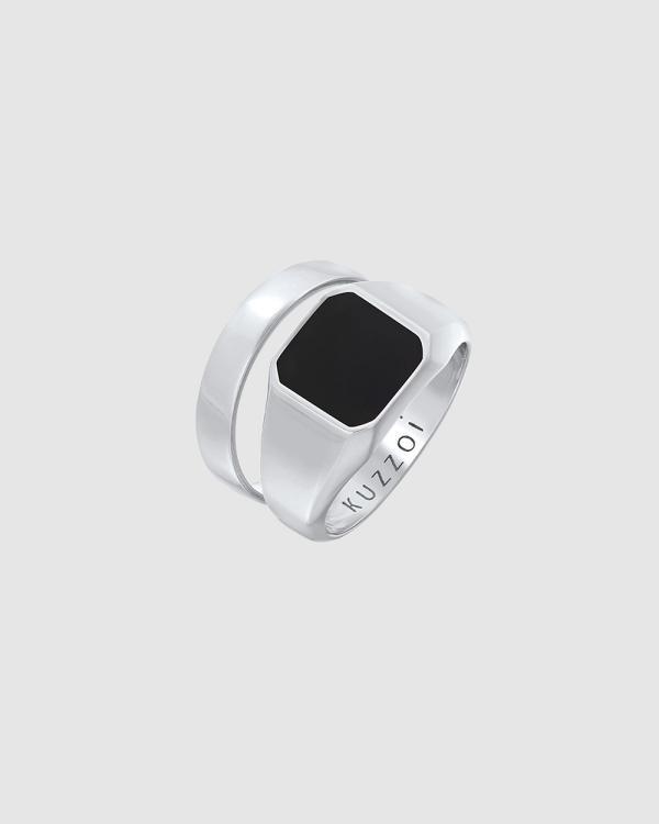 Kuzzoi -  Ring Men Signet Band Square Set of 2 with Enamel in 925 Sterling Silver - Jewellery (black) Ring Men Signet Band Square Set of 2 with Enamel in 925 Sterling Silver
