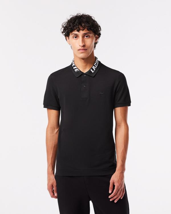 Lacoste - Branded Slim Fit Stretch Piqué Polo Shirt - Shirts & Polos (BLACK) Branded Slim Fit Stretch Piqué Polo Shirt