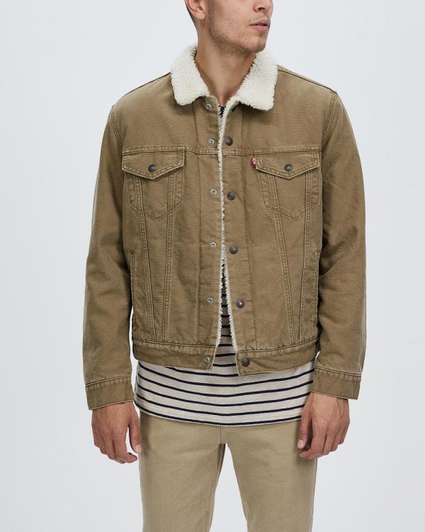 Levi's - Type 3 Sherpa Trucker - Coats & Jackets (Washed Cougar Canvas) Type 3 Sherpa Trucker