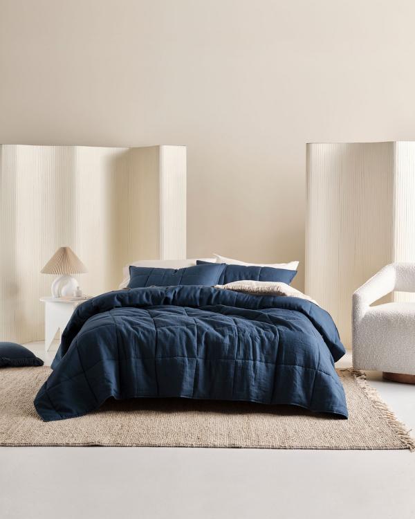 Linen House - Nimes Pure Linen Coverlet - Home (Navy) Nimes Pure Linen Coverlet