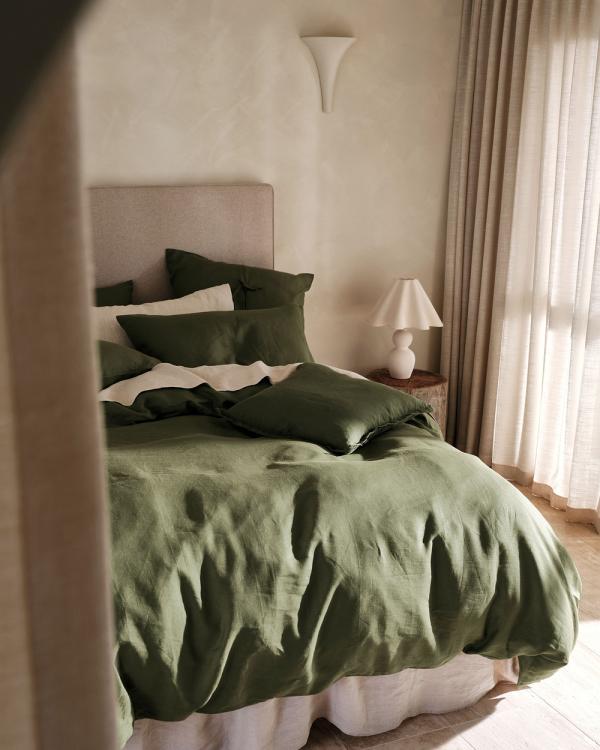 Linen House - Nimes Pure Linen Quilt Cover Set - Home (Moss) Nimes Pure Linen Quilt Cover Set