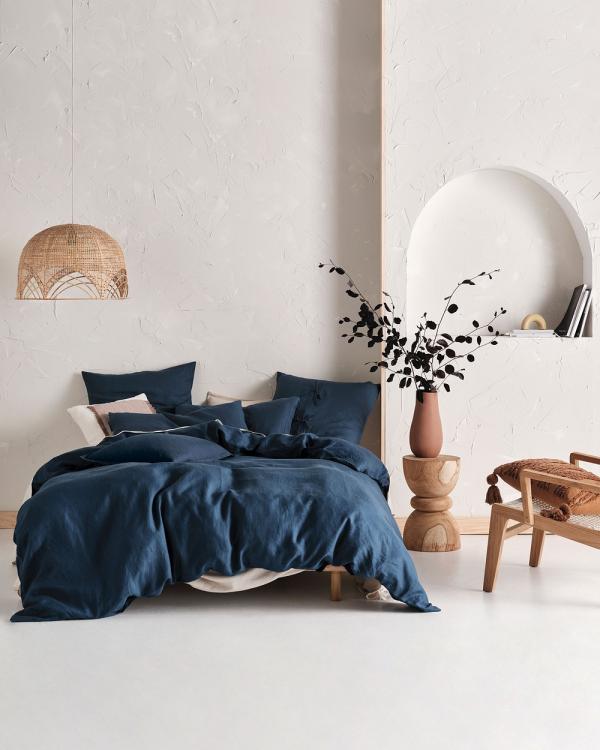 Linen House - Nimes Pure Linen Quilt Cover Set - Home (Navy) Nimes Pure Linen Quilt Cover Set