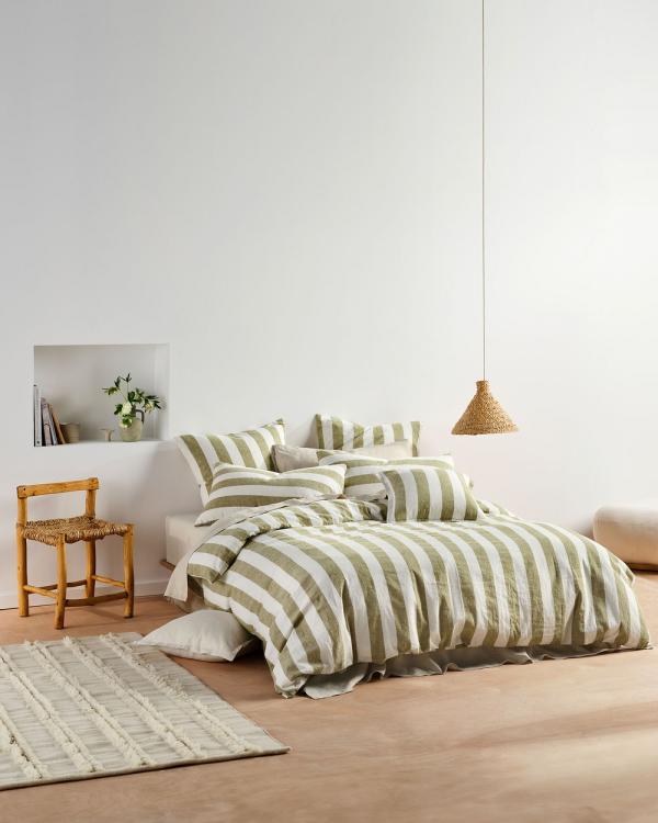 Linen House - Vintage Stripe Quilt Cover Set - Home (Green) Vintage Stripe Quilt Cover Set