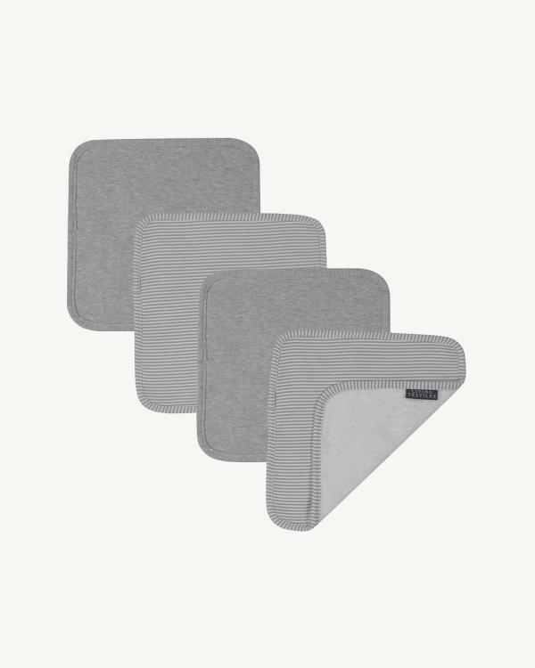 Living Textiles - 4pk Face Washers   Grey Melange Stripe - Towels & Face Washers (Grey) 4pk Face Washers - Grey Melange-Stripe