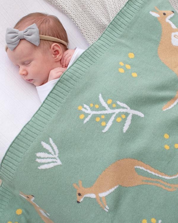 Living Textiles - Australiana Baby Blanket   Kangaroo Green - Blankets (Green) Australiana Baby Blanket - Kangaroo-Green