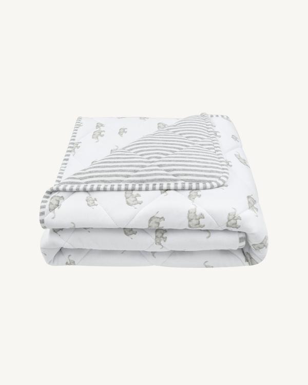 Living Textiles - Quilted Cot Comforter   Watercolour Elephant - Nursery (Grey) Quilted Cot Comforter - Watercolour Elephant