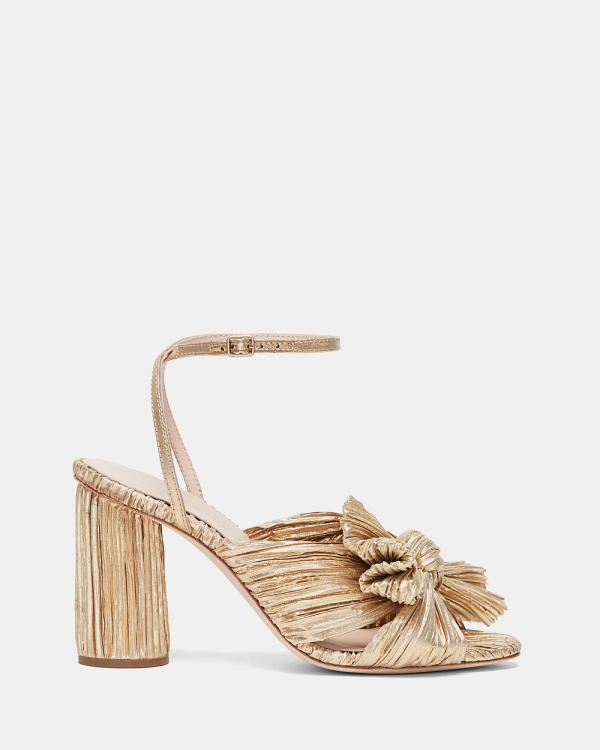 Loeffler Randall - Camellia Knot Mules with Ankle Strap - Heels (Gold) Camellia Knot Mules with Ankle Strap