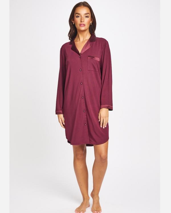 Love and Lustre - Modal Silk Trim Long Sleeve NightShirt - Sleepwear (Garnet) Modal Silk Trim Long Sleeve NightShirt