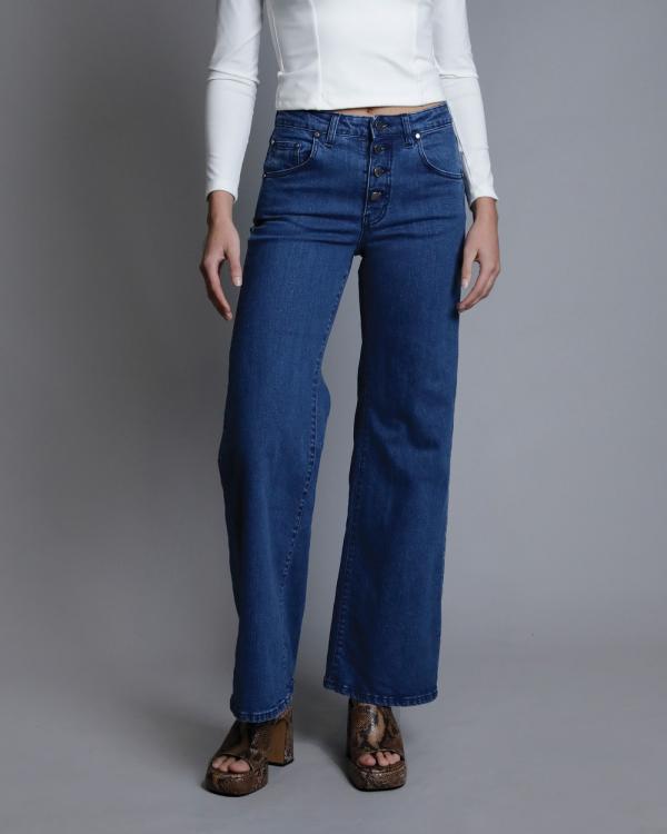 Love and Nostalgia - Kate Button Fly Wide Leg Jeans - High-Waisted (Electric Indigo) Kate Button Fly Wide Leg Jeans