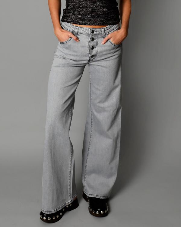 Love and Nostalgia - Kate Button Fly Wide Leg Jeans - High-Waisted (Grey Denim) Kate Button Fly Wide Leg Jeans