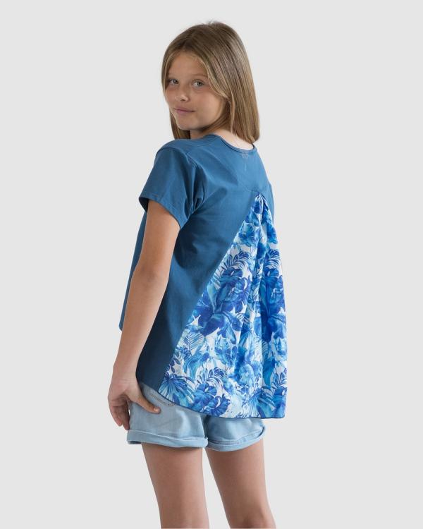 Love Haidee - Girls Luxe Printed Top in Indigo Jungle - Short Sleeve T-Shirts (Blue) Girls Luxe Printed Top in Indigo Jungle