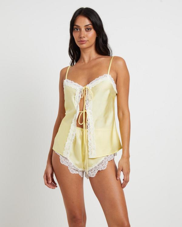 Love Notes - Tao Tie Front Long Line Cami - Underwear & Socks (LEMON) Tao Tie Front Long Line Cami