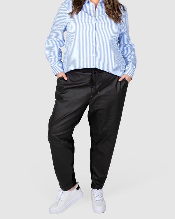 Love Your Wardrobe - Arlo PU & Ponte Drawstring Pant - Pants (Black) Arlo PU & Ponte Drawstring Pant