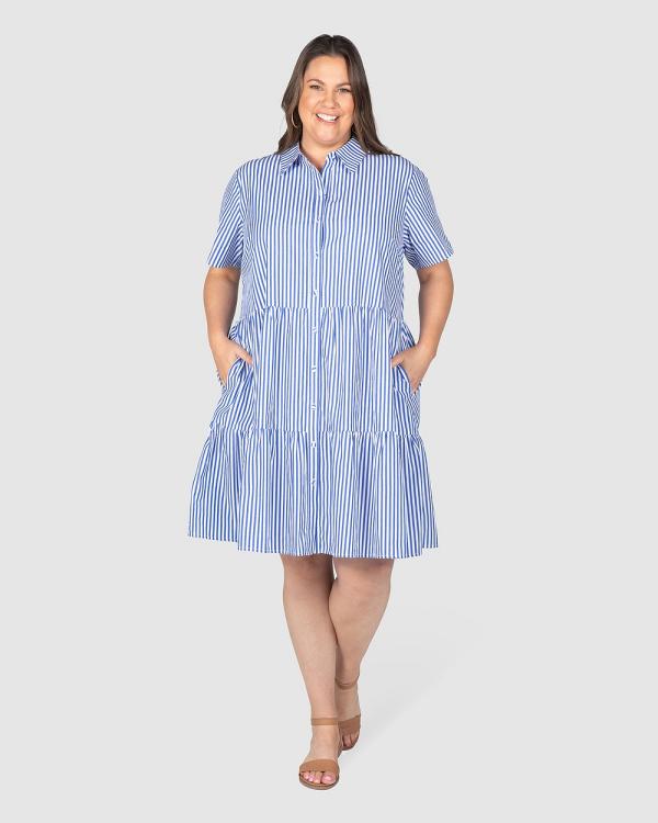 Love Your Wardrobe - Bonnie Stripe Shirt Dress - Dresses (Azure Blue & White) Bonnie Stripe Shirt Dress