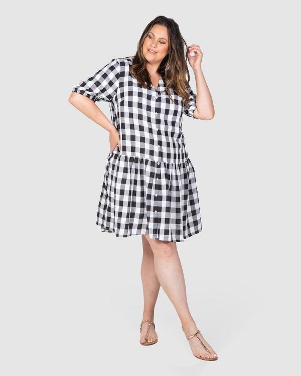 Love Your Wardrobe - Giulia Check Drop Waist Dress - Dresses (Black & White Check) Giulia Check Drop Waist Dress