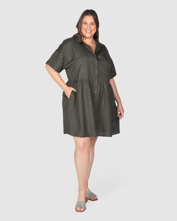 Love Your Wardrobe - Liv Button Front Linen Dress - Dresses (Palm) Liv Button Front Linen Dress