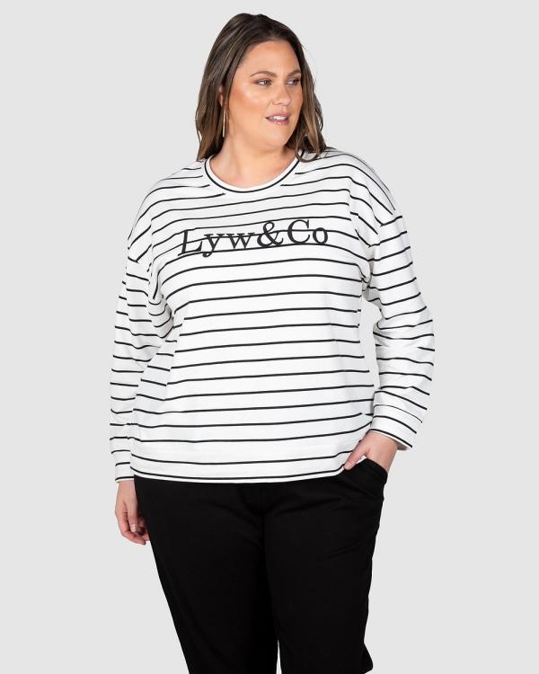 Love Your Wardrobe - LYW & Co Stripe Embroidered Sweat Top - Sweats (Ivory/Black) LYW & Co Stripe Embroidered Sweat Top