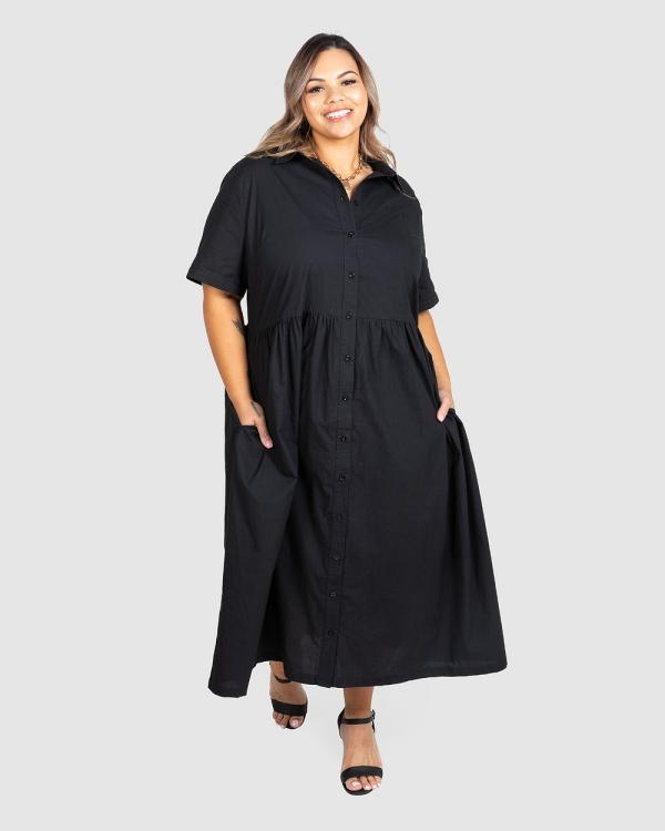 Love Your Wardrobe - Natalie Poplin Maxi Shirt Dress - Dresses (Black) Natalie Poplin Maxi Shirt Dress