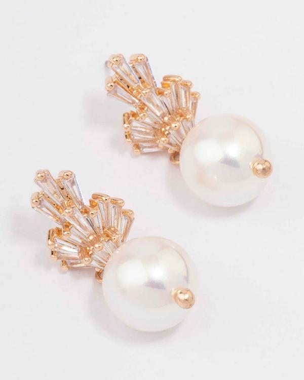 Lovisa - Gold Stalactite Cluster Pearl Drop Earrings - Accessories (White) Gold Stalactite Cluster Pearl Drop Earrings