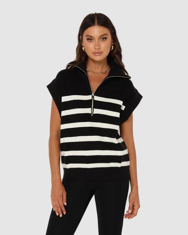 Madison The Label - Owen Knit Vest - Coats & Jackets (Black/White) Owen Knit Vest