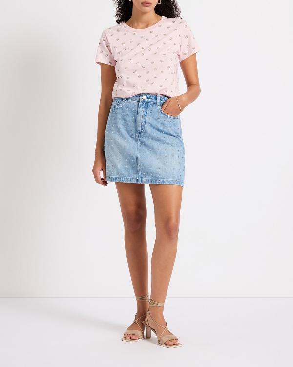 Marcs - Florence Studded Mini Skirt - Denim skirts (Ice Water) Florence Studded Mini Skirt