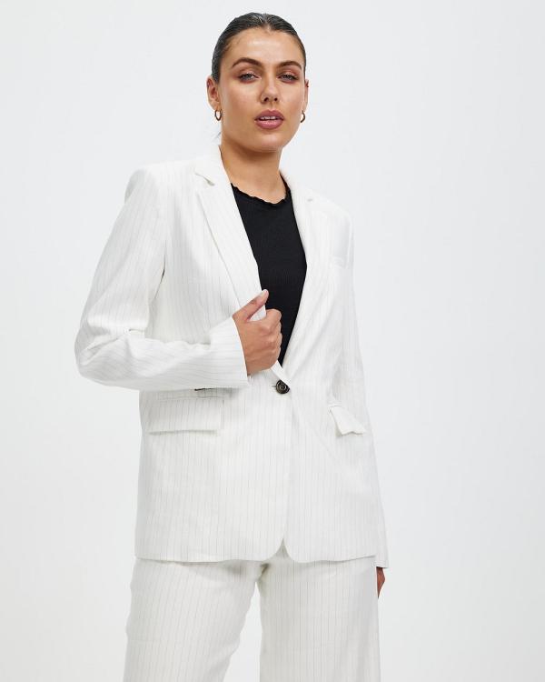 Marcs - Nora Stripe Linen Blazer - Blazers (White Stripe) Nora Stripe Linen Blazer