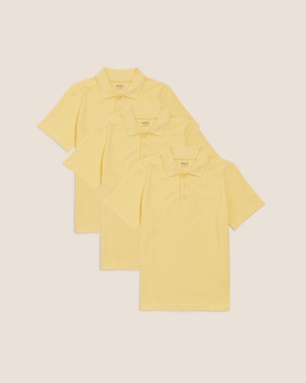 Marks & Spencer - 3 Pack Pure Cotton Short Sleeve Schoolwear Polo   Kids Teens - Shirts & Polos (Yellow) 3-Pack Pure Cotton Short Sleeve Schoolwear Polo - Kids-Teens