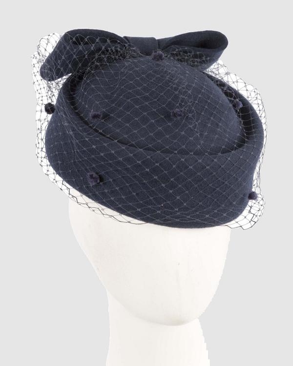Max Alexander - Felt Navy Pillbox Hat With Veil - Fascinators (Navy) Felt Navy Pillbox Hat With Veil