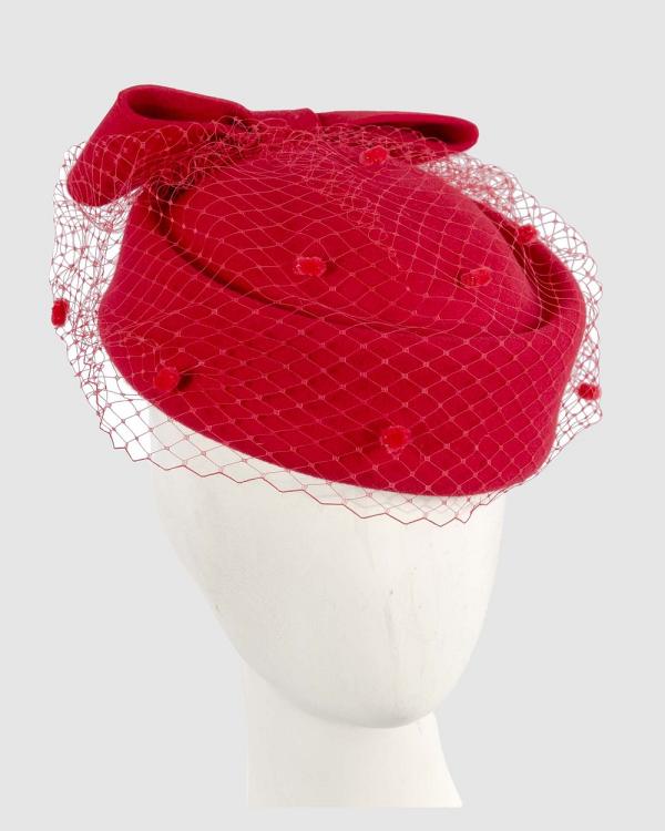 Max Alexander - Felt Red Pillbox Hat With Veil - Fascinators (Beige) Felt Red Pillbox Hat With Veil