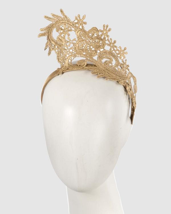 Max Alexander - Lace Gold Crown Headband Fascinator - Fascinators (Gold) Lace Gold Crown Headband Fascinator