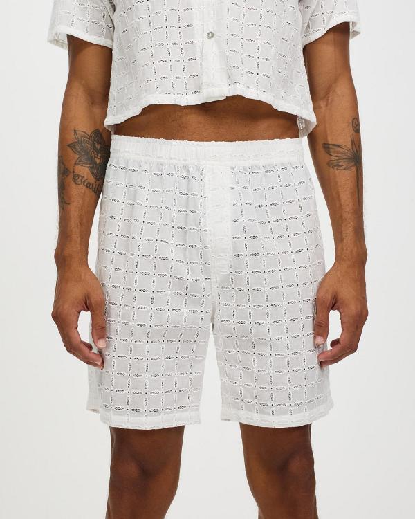 Merlino Street - Embroidered Amalfi Boxer Shorts - Shorts (White) Embroidered Amalfi Boxer Shorts