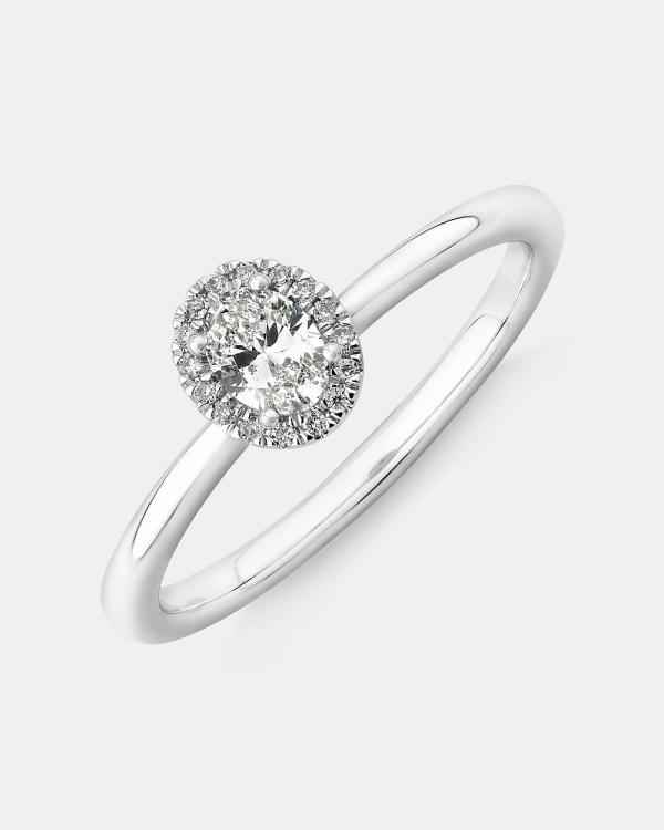 Michael Hill - 0.31 Carat TW Oval Cut Diamond Halo Engagement Ring in 14kt White Gold - Jewellery (White) 0.31 Carat TW Oval Cut Diamond Halo Engagement Ring in 14kt White Gold