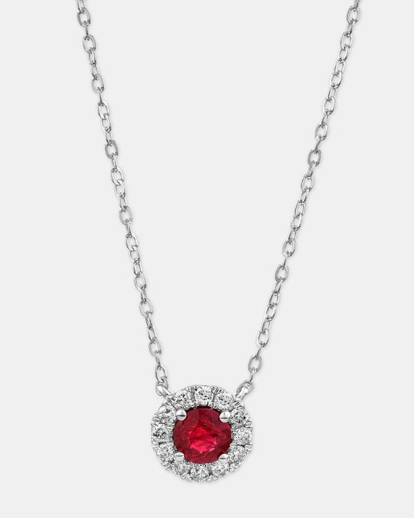 Michael Hill - Halo Pendant with Ruby & 0.14 Carat TW of Diamonds in 10kt White Gold - Jewellery (White) Halo Pendant with Ruby & 0.14 Carat TW of Diamonds in 10kt White Gold