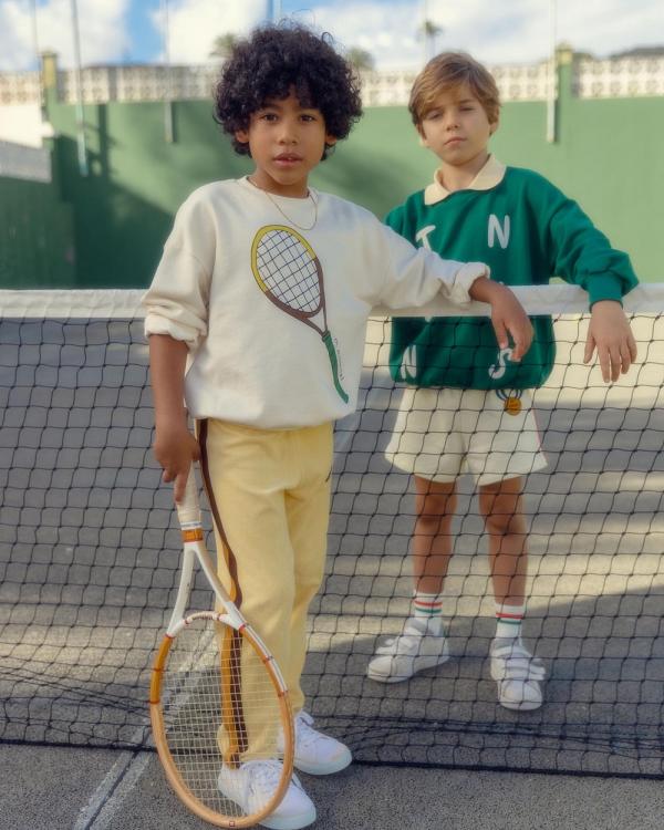 Mini Rodini - Tennis Application Collar Sweatshirt   Babies Kids - Sweats (Green) Tennis Application Collar Sweatshirt - Babies-Kids