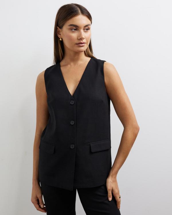 Minima Esenciales - Ines Longline V Neck Vest - Coats & Jackets (Black) Ines Longline V Neck Vest