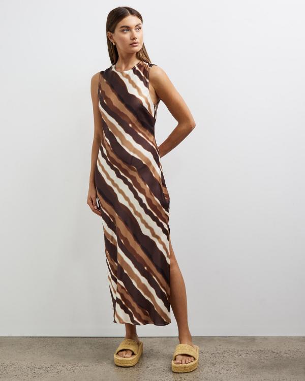 Minima Esenciales - Kylie Bias Cut Maxi Dress - Printed Dresses (Chocolate Stripe) Kylie Bias Cut Maxi Dress