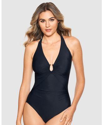Miraclesuit Swimwear  - Bling Plunge Neck One Piece Shaping Swimsuit - Compression (Black) Bling Plunge Neck One Piece Shaping Swimsuit