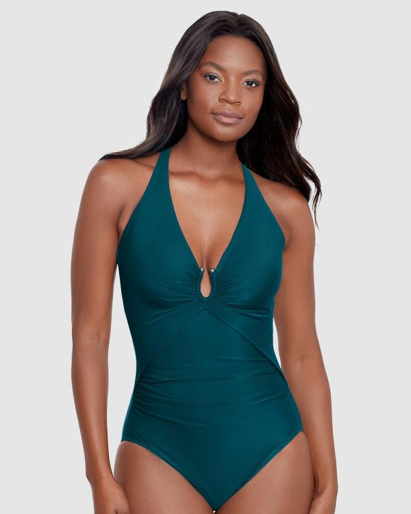 Miraclesuit Swimwear  - Bling Plunge Neck One Piece Shaping Swimsuit - One-Piece / Swimsuit (Nova Green) Bling Plunge Neck One Piece Shaping Swimsuit